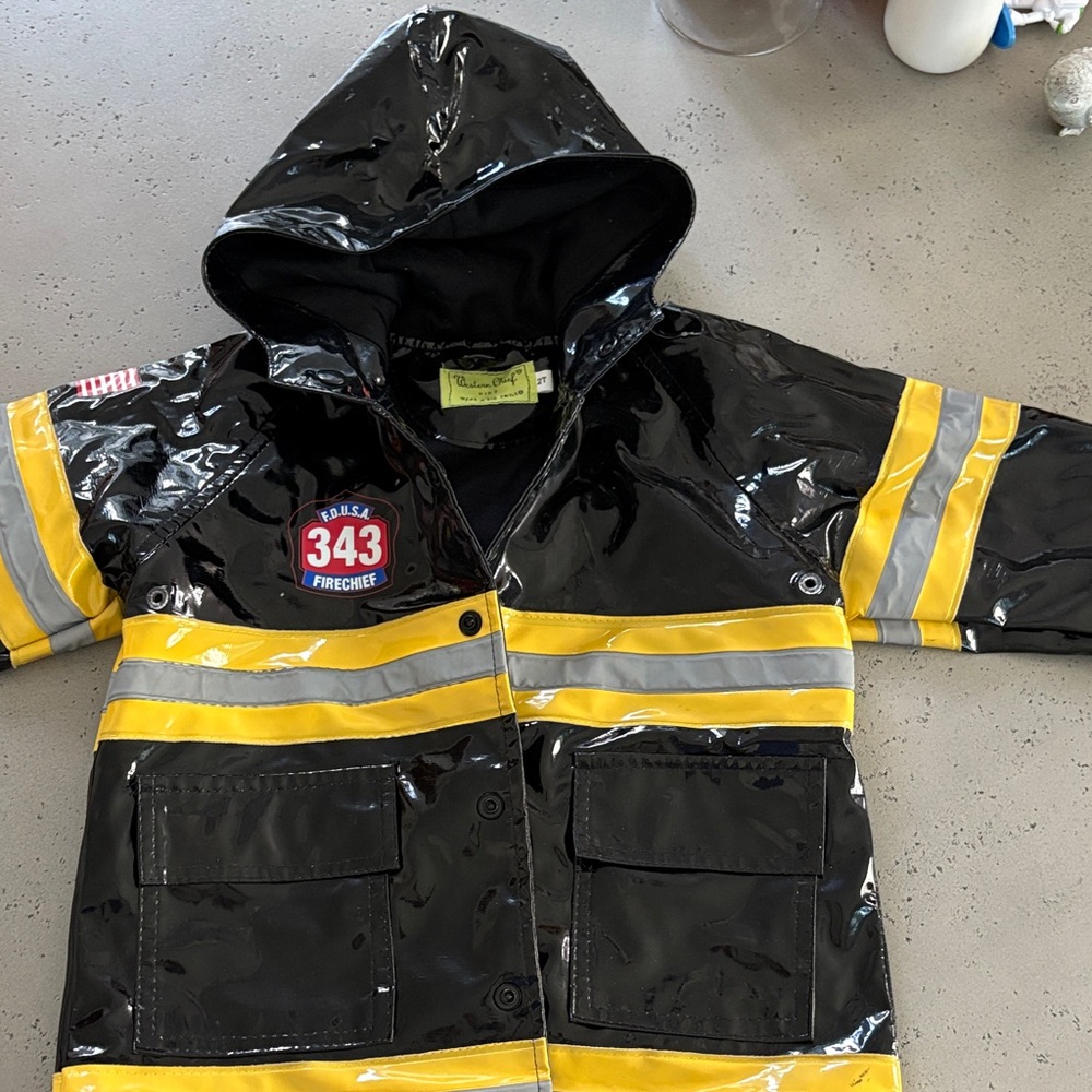 Black and Yellow Firefighter Raincoat / costume
